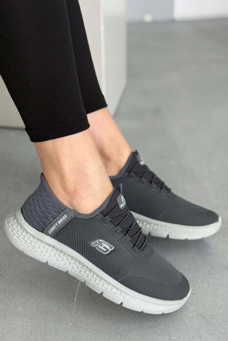 ELASTIC LACES PALTFORM WOMEN SNEAKERS DARK GREY/GEE - KLAUDIO FASHION