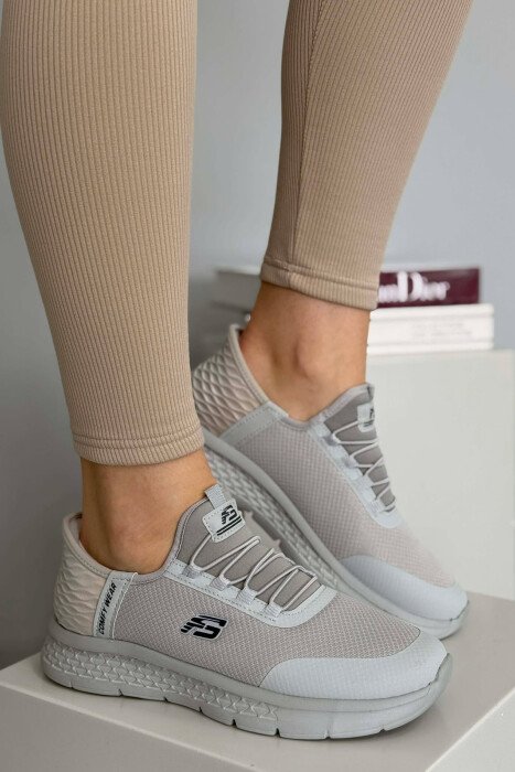 ELASTIC LACES PALTFORM WOMEN SNEAKERS LIGHT GREY/GZ - KLAUDIO FASHION