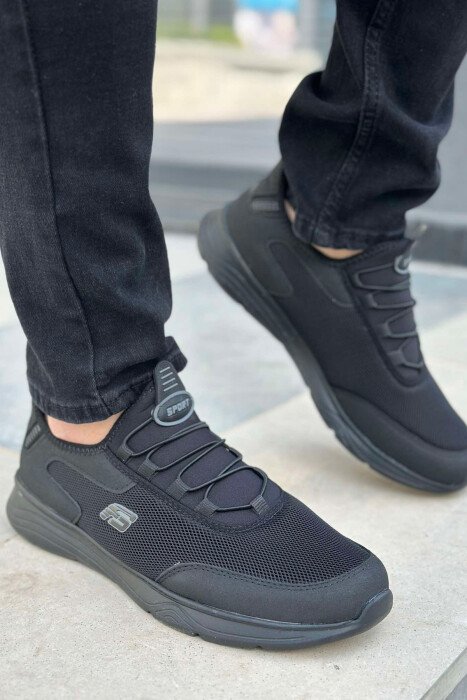 ELASTIC LACES SIMPLE MEN SNEAKERS BLACK/ E ZEZE - KLAUDIO FASHION