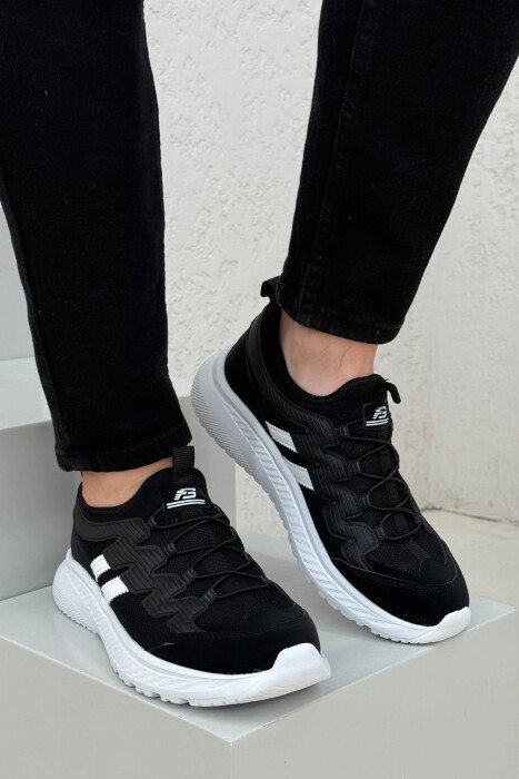 ELASTIC LACING PLATFORM MEN SNEAKERS BLACK-WHITE/ZEBA 