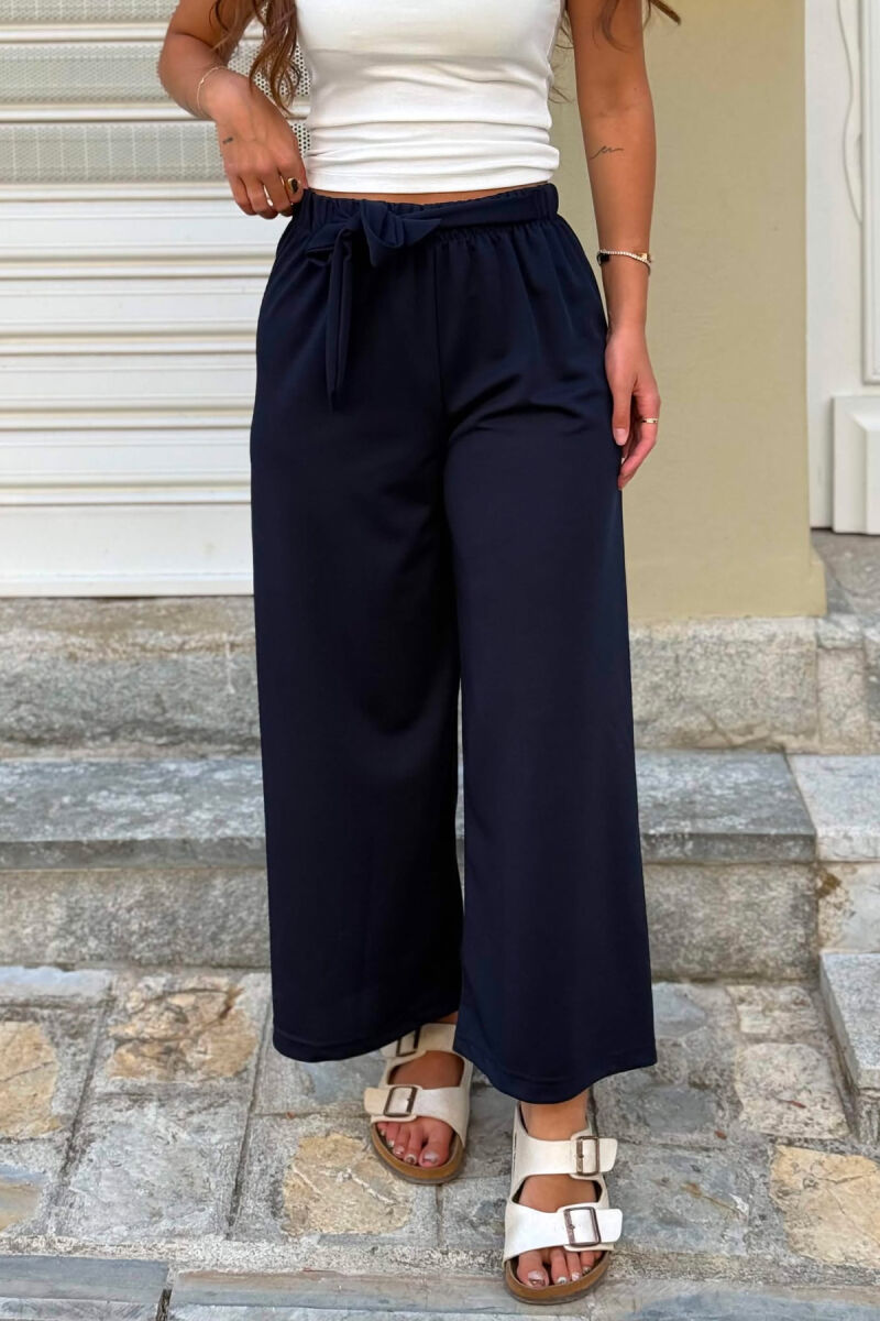 ELASTIC LACING WAIST ONE COLOR WOMEN TROUSERS BLUE/BLU - 2
