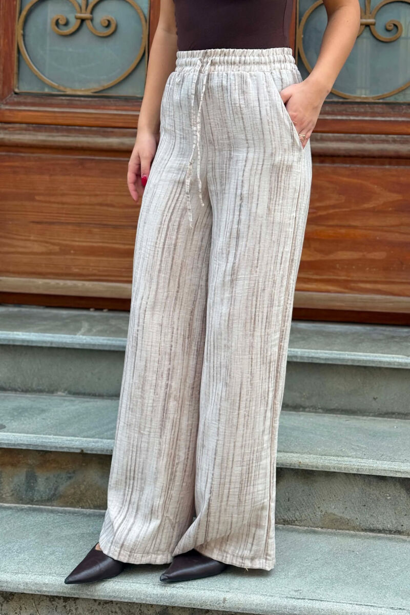 ELASTIC LACING WAIST WOMEN TROUSERS BEIGE/BEZHE - 3