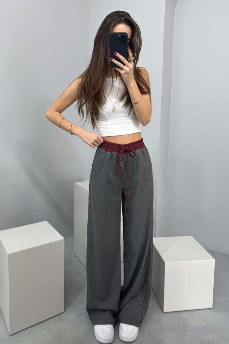 ELASTIC & LACING WAIST WOMEN TROUSERS GREY/GRI 