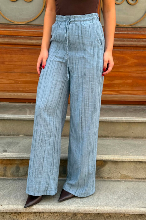 ELASTIC LACING WAIST WOMEN TROUSERS LIGHTBLUE/BZ - 3