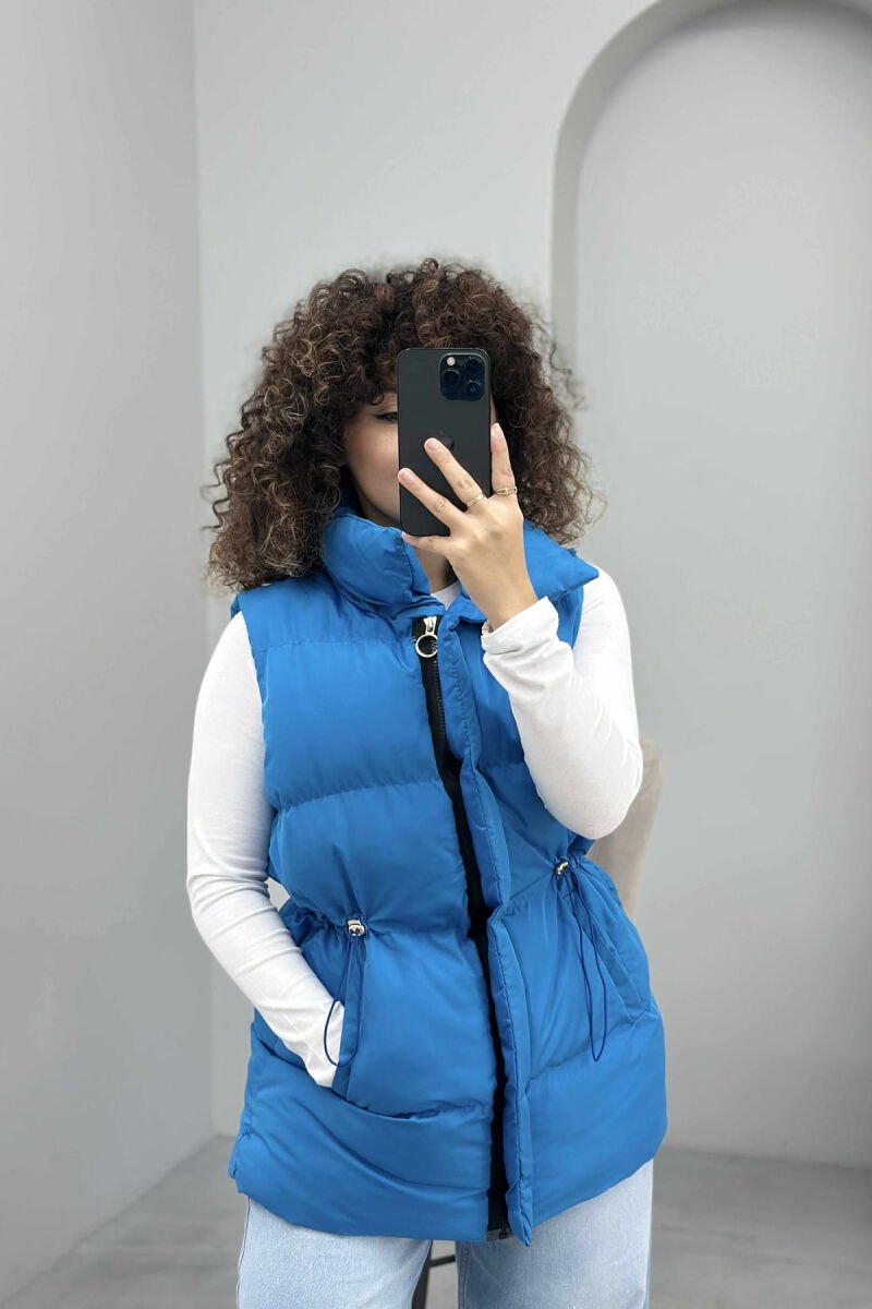 ELASTIC LACING WAIST WOMEN VEST BLUE/BLU - 2