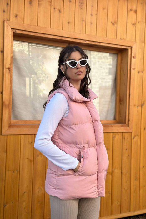 ELASTIC LACING WAIST WOMEN VEST PINK/ROZE - 2