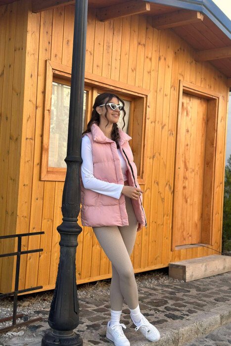 ELASTIC LACING WAIST WOMEN VEST PINK/ROZE - 4