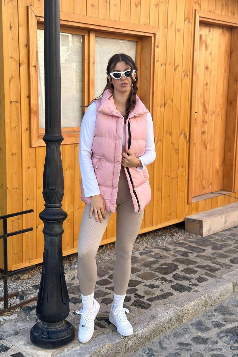 ELASTIC LACING WAIST WOMEN VEST PINK/ROZE - 6