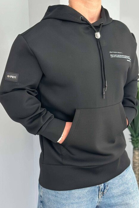 ELASTIC ONE COLOR MEN HOODIE BLACK/ E ZEZE - KLAUDIO FASHION