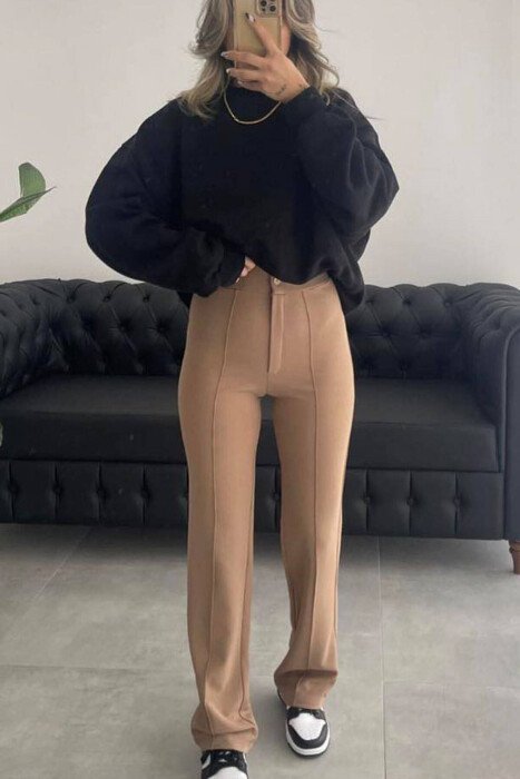 ELASTIC ONE COLOR WOMEN TROUSERS BEIGE/BEZHE 