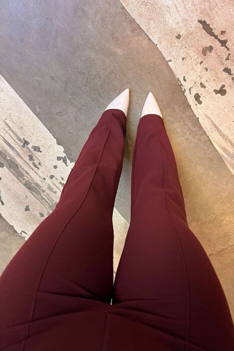 ELASTIC ONE COLOR WOMEN TROUSERS BURGUNDY/VISHNJE - 6