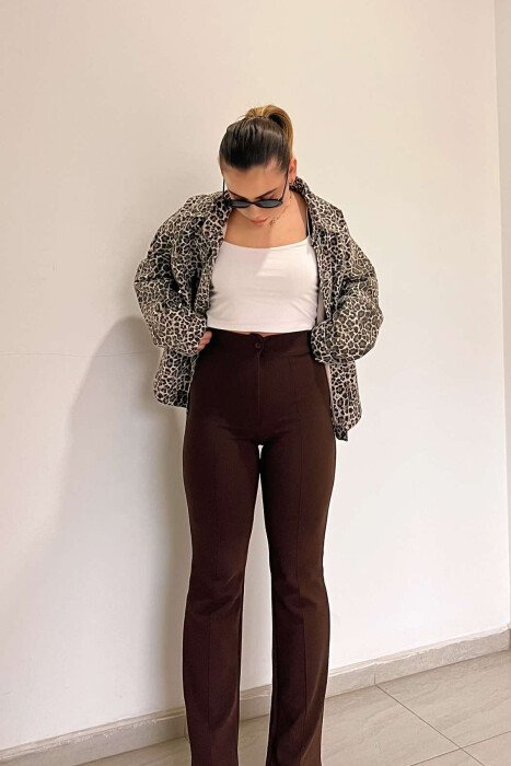 ELASTIC ONE COLOR WOMEN TROUSERS DARK BROWN/KAE - 3