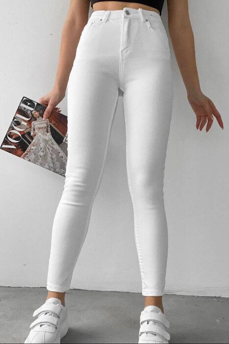 ELASTIC SLIM FIT WOMEN JEANS WHITE-E BARDHE - KLAUDIO FASHION