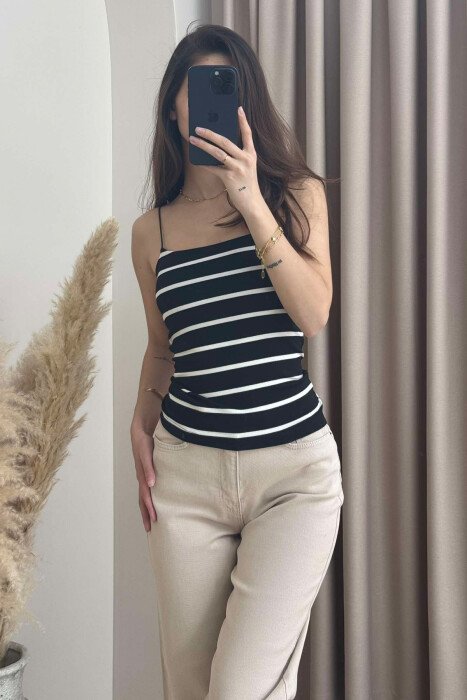 ELASTIC STRAPS STRIPE WOMEN TANK TOP BLACK-WHITE/ZEBA - 4