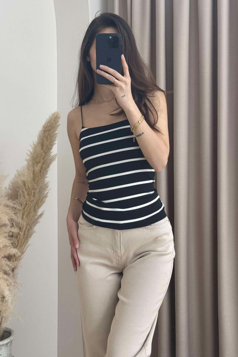 ELASTIC STRAPS STRIPE WOMEN TANK TOP BLACK-WHITE/ZEBA - 4