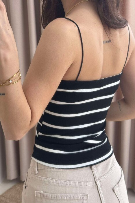 ELASTIC STRAPS STRIPE WOMEN TANK TOP BLACK-WHITE/ZEBA - 5