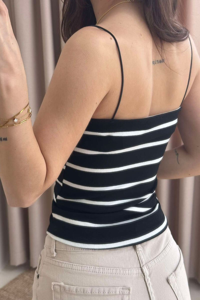 ELASTIC STRAPS STRIPE WOMEN TANK TOP BLACK-WHITE/ZEBA - 5