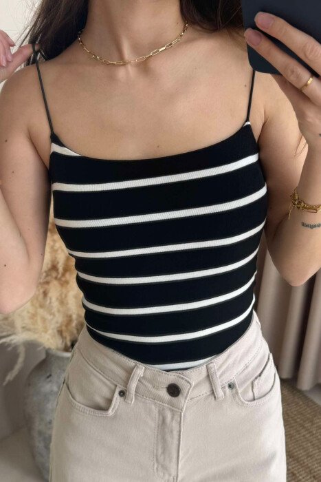 ELASTIC STRAPS STRIPE WOMEN TANK TOP BLACK-WHITE/ZEBA - 6