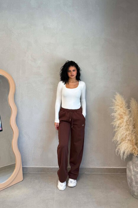 ELASTIC WAIST ALO WRITTING WOMEN TROUSERS BROWN/KAFE 