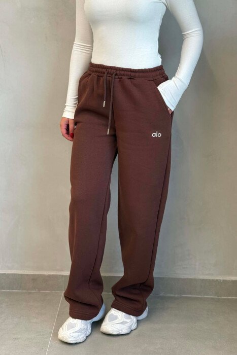 ELASTIC WAIST ALO WRITTING WOMEN TROUSERS BROWN/KAFE - 5