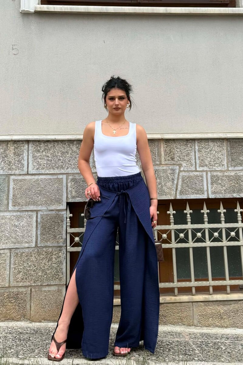 ELASTIC WAIST BALLON WOMAN TROUSERS DARK BLUE/BEE - 1