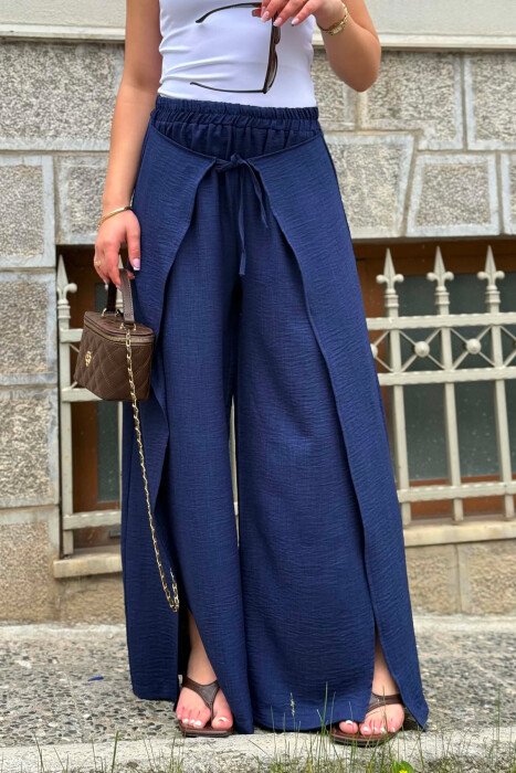 ELASTIC WAIST BALLON WOMAN TROUSERS DARK BLUE/BEE - 2