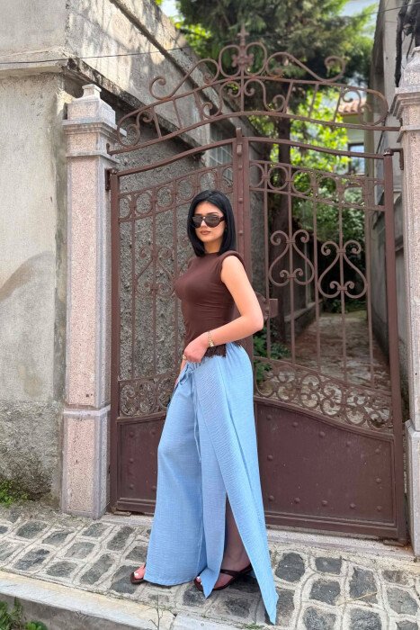 ELASTIC WAIST BALLON WOMAN TROUSERS LIGHTBLUE/BZ - 6