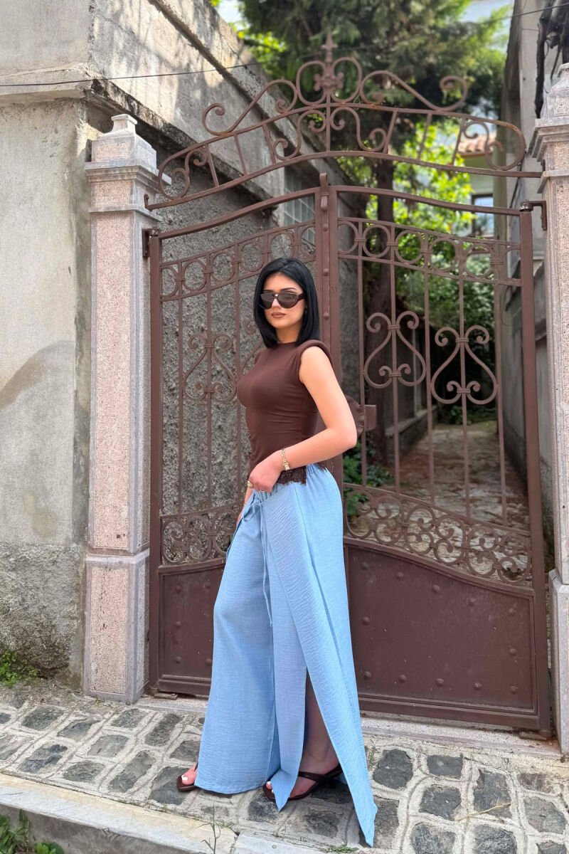 ELASTIC WAIST BALLON WOMAN TROUSERS LIGHTBLUE/BZ - 6