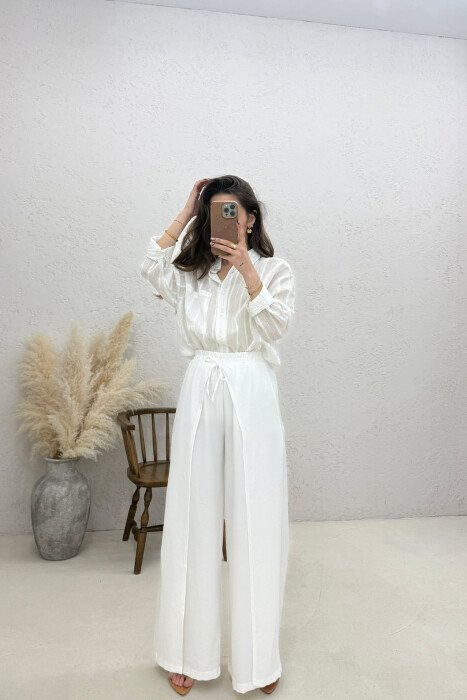 ELASTIC WAIST BALLON WOMAN TROUSERS WHITE-E BARDHE 