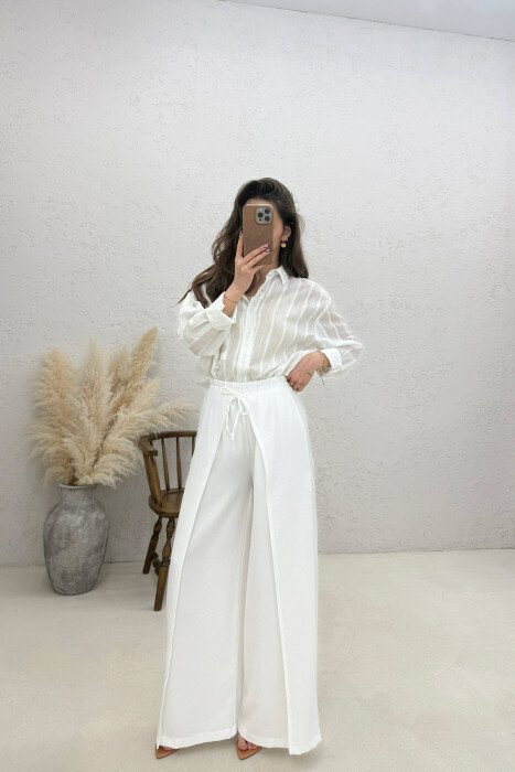 ELASTIC WAIST BALLON WOMAN TROUSERS WHITE-E BARDHE - 3