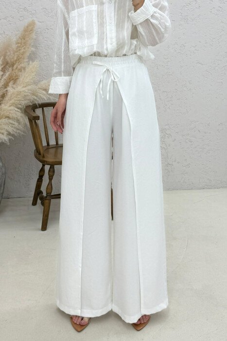 ELASTIC WAIST BALLON WOMAN TROUSERS WHITE-E BARDHE - 4