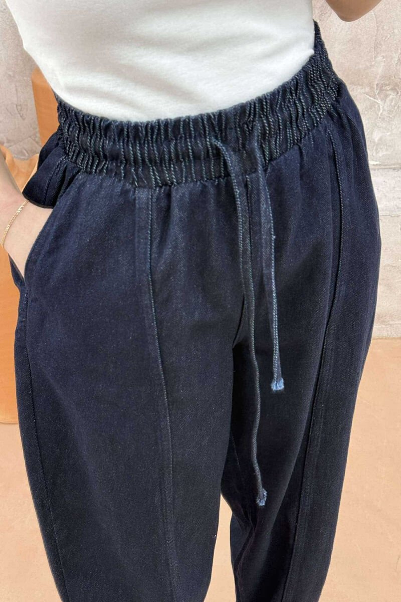 ELASTIC WAIST DENIM WOMEN TROUSERS DARK BLUE/BEE - 11