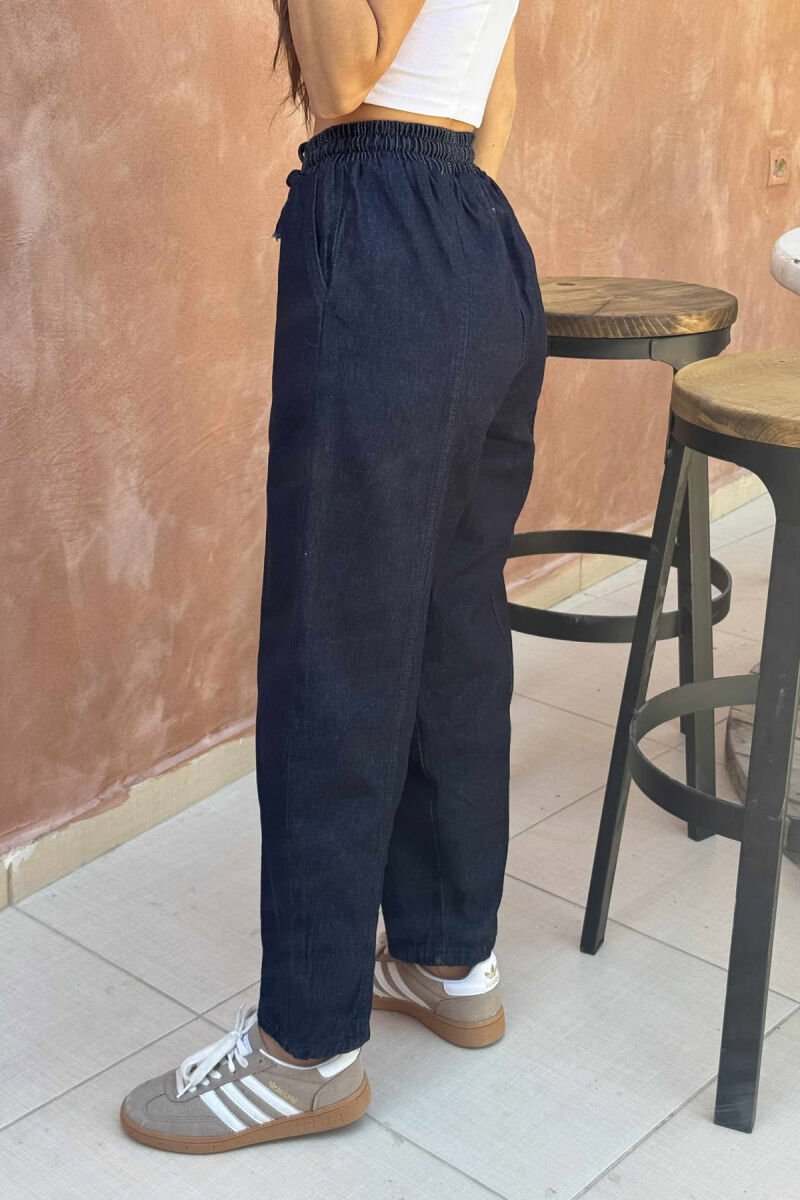 ELASTIC WAIST DENIM WOMEN TROUSERS DARK BLUE/BEE - 14