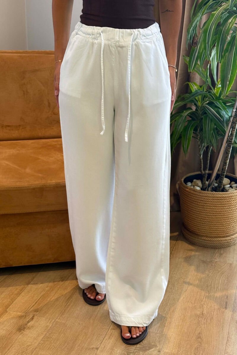 ELASTIC WAIST LACING DETAIL ONE COLOR WOMAN JEANS WHITE-E BARDHE - 3