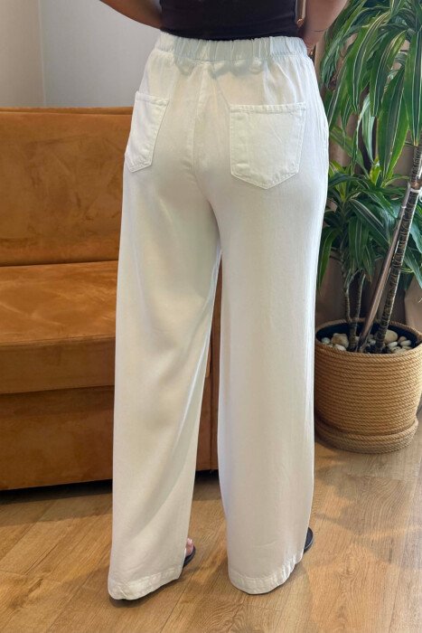 ELASTIC WAIST LACING DETAIL ONE COLOR WOMAN JEANS WHITE-E BARDHE - 4