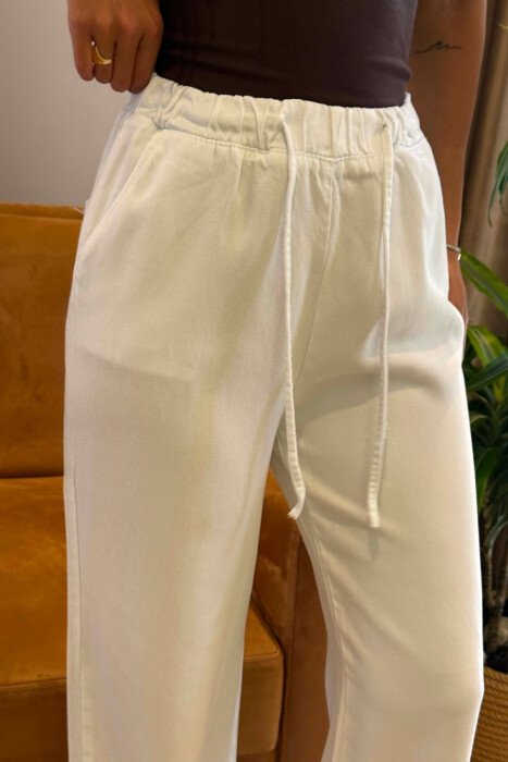 ELASTIC WAIST LACING DETAIL ONE COLOR WOMAN JEANS WHITE-E BARDHE - 5