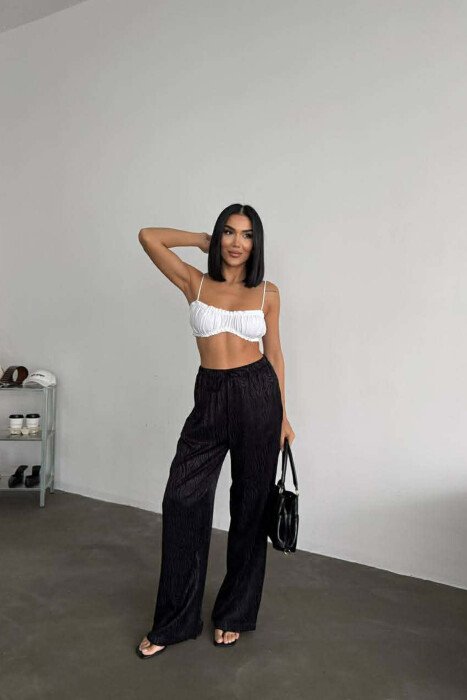 ELASTIC WAIST LACINGS DESIGNED WOMEN TROUSERS BLACK/ E ZEZE - 3