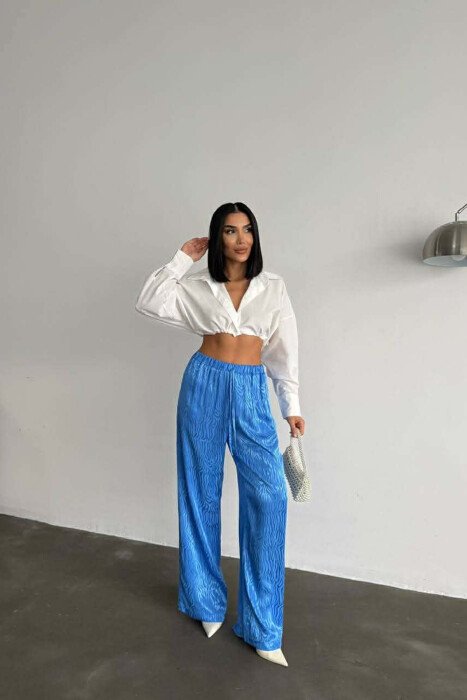 ELASTIC WAIST LACINGS DESIGNED WOMEN TROUSERS BLUE/BLU - 2