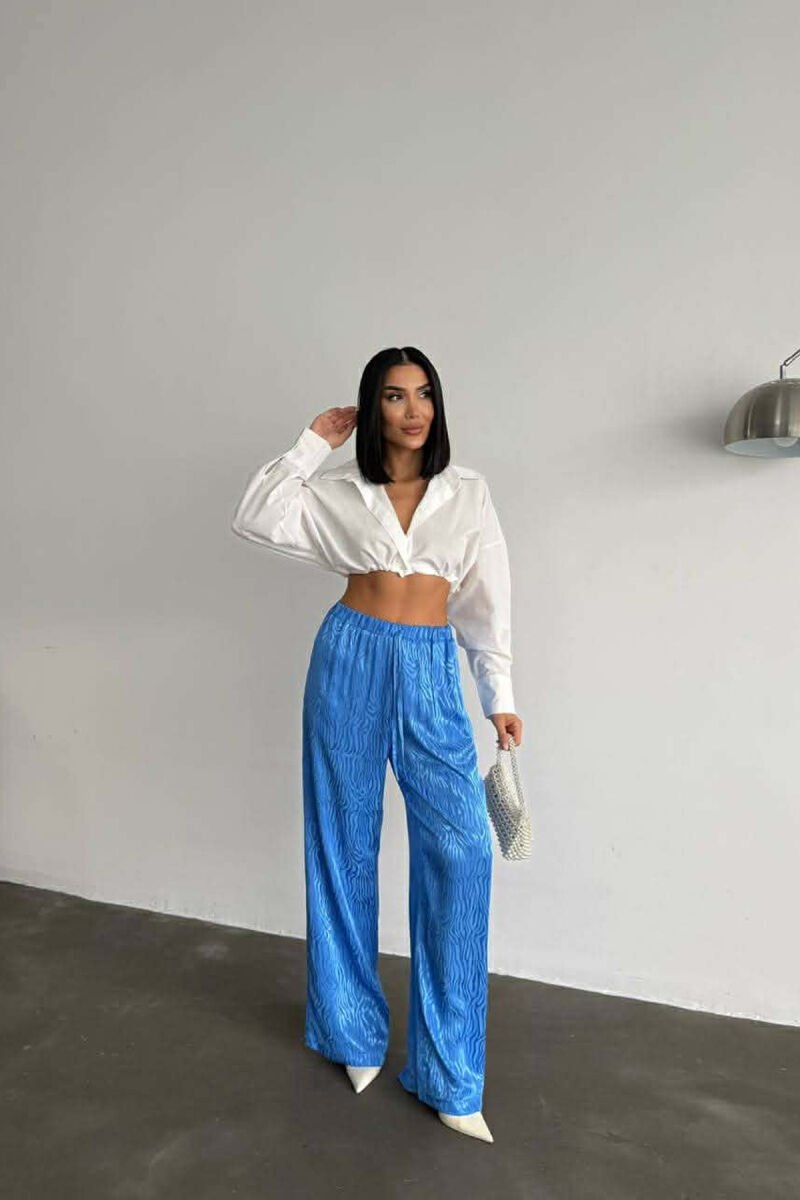ELASTIC WAIST LACINGS DESIGNED WOMEN TROUSERS BLUE/BLU - 2