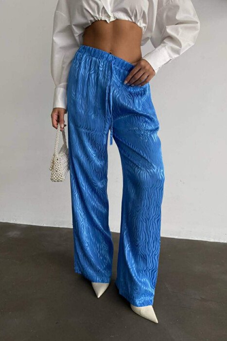 ELASTIC WAIST LACINGS DESIGNED WOMEN TROUSERS BLUE/BLU - 1