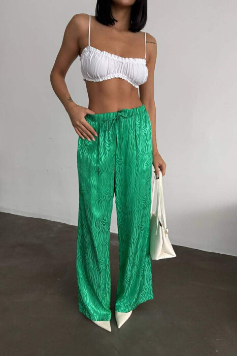 ELASTIC WAIST LACINGS DESIGNED WOMEN TROUSERS GREEN/JESHILE - KLAUDIO FASHION