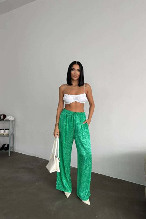 ELASTIC WAIST LACINGS DESIGNED WOMEN TROUSERS GREEN/JESHILE - 3