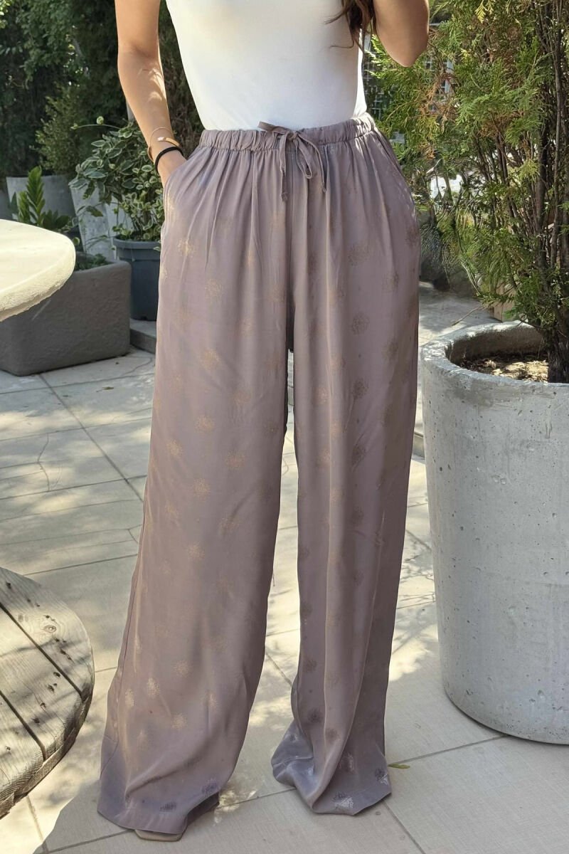 ELASTIC WAIST LACINGS DESIGNED WOMEN TROUSERS LIGHT BROWN/KAZB - 1