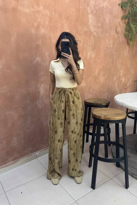 ELASTIC WAIST LACINGS DESIGNED WOMEN TROUSERS OLIVE/ULLI - 2