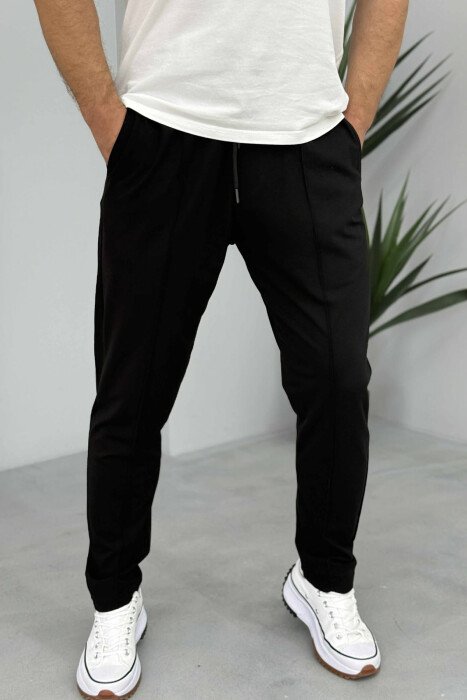 ELASTIC WAIST LACINGS ONE COLOR MEN PANTS BLACK/ E ZEZE - 2