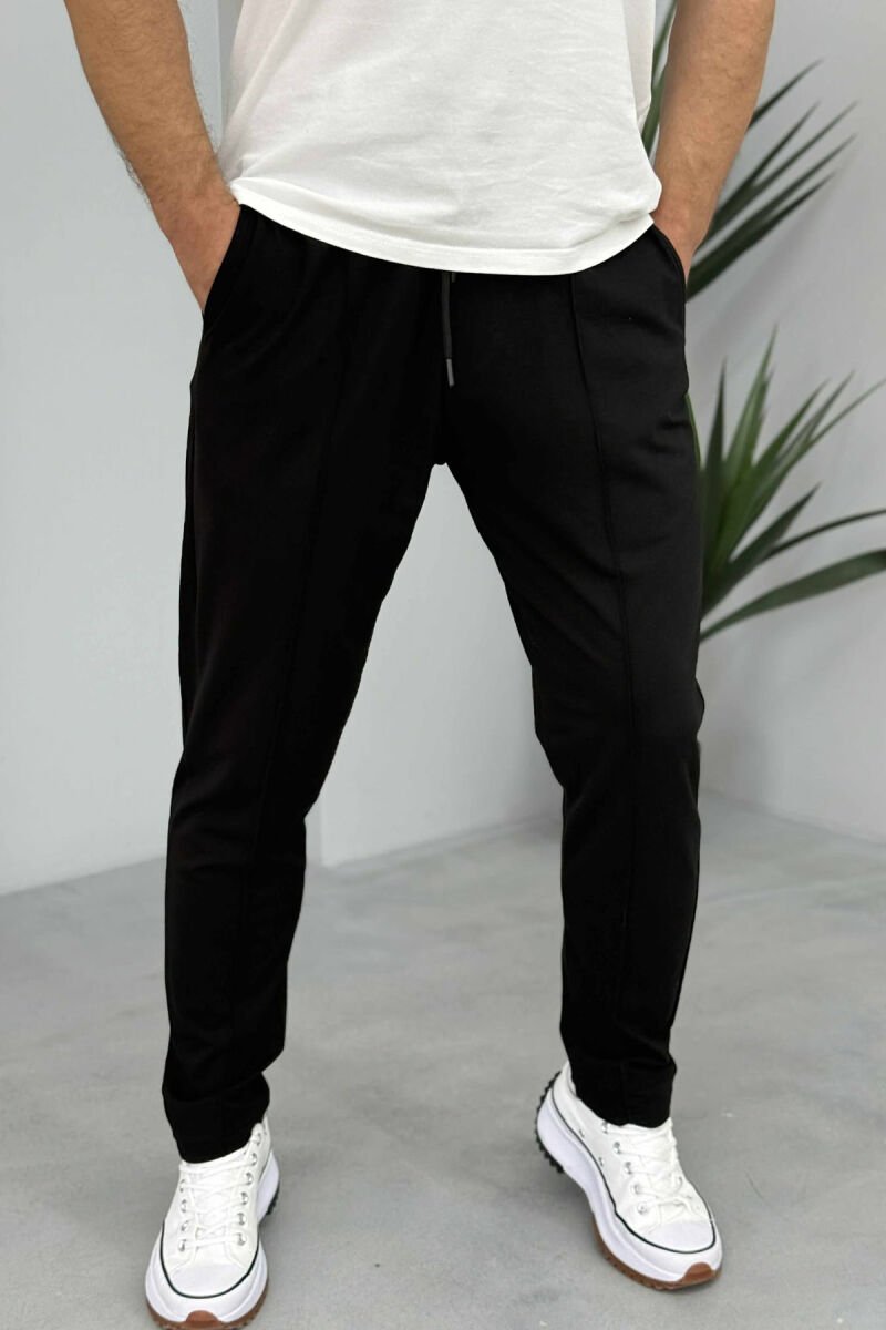ELASTIC WAIST LACINGS ONE COLOR MEN PANTS BLACK/ E ZEZE - 2