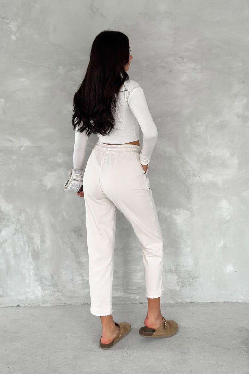 ELASTIC WAIST LACINGS ONE COLOR WOMEN TROUSERS CREAM/KREM - 4