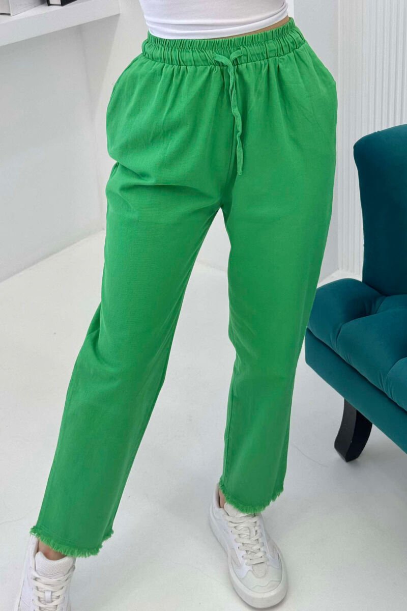 ELASTIC WAIST LACINGS ONE COLOR WOMEN TROUSERS LIGHT GREEN/JEZB - 2