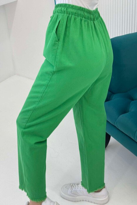 ELASTIC WAIST LACINGS ONE COLOR WOMEN TROUSERS LIGHT GREEN/JEZB - 3