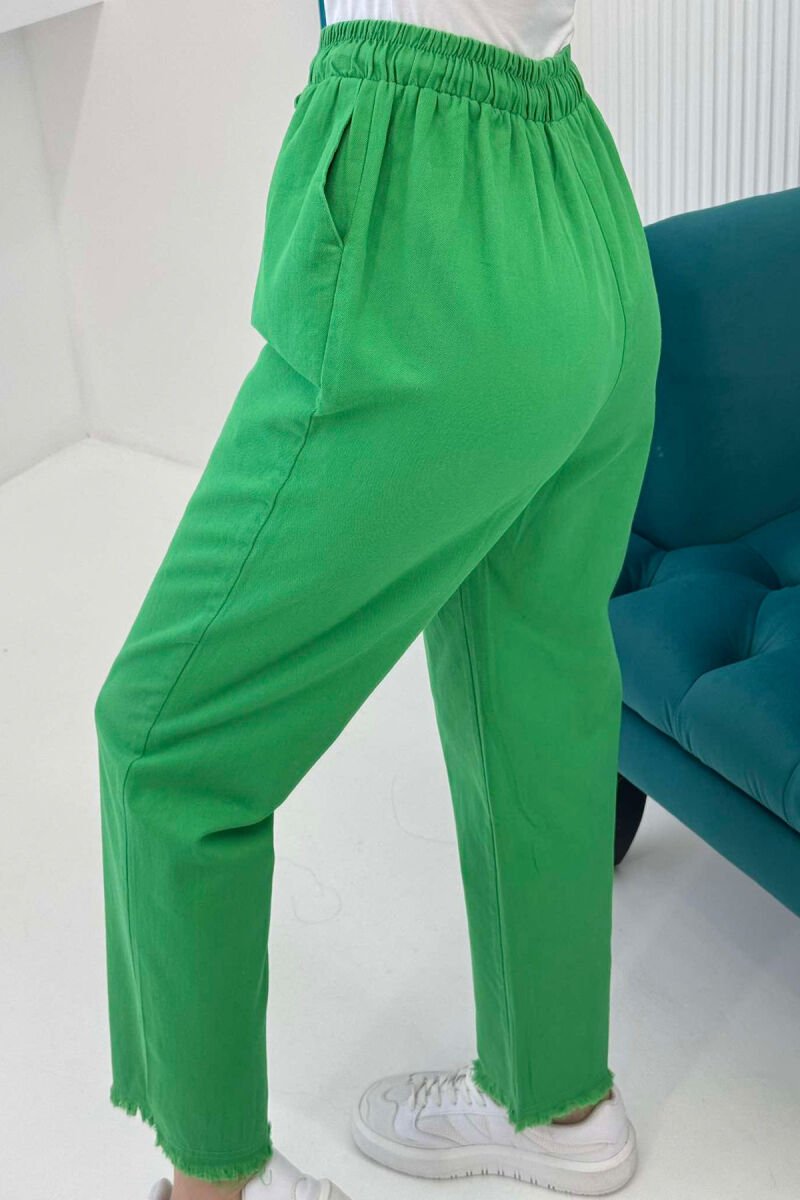 ELASTIC WAIST LACINGS ONE COLOR WOMEN TROUSERS LIGHT GREEN/JEZB - 3